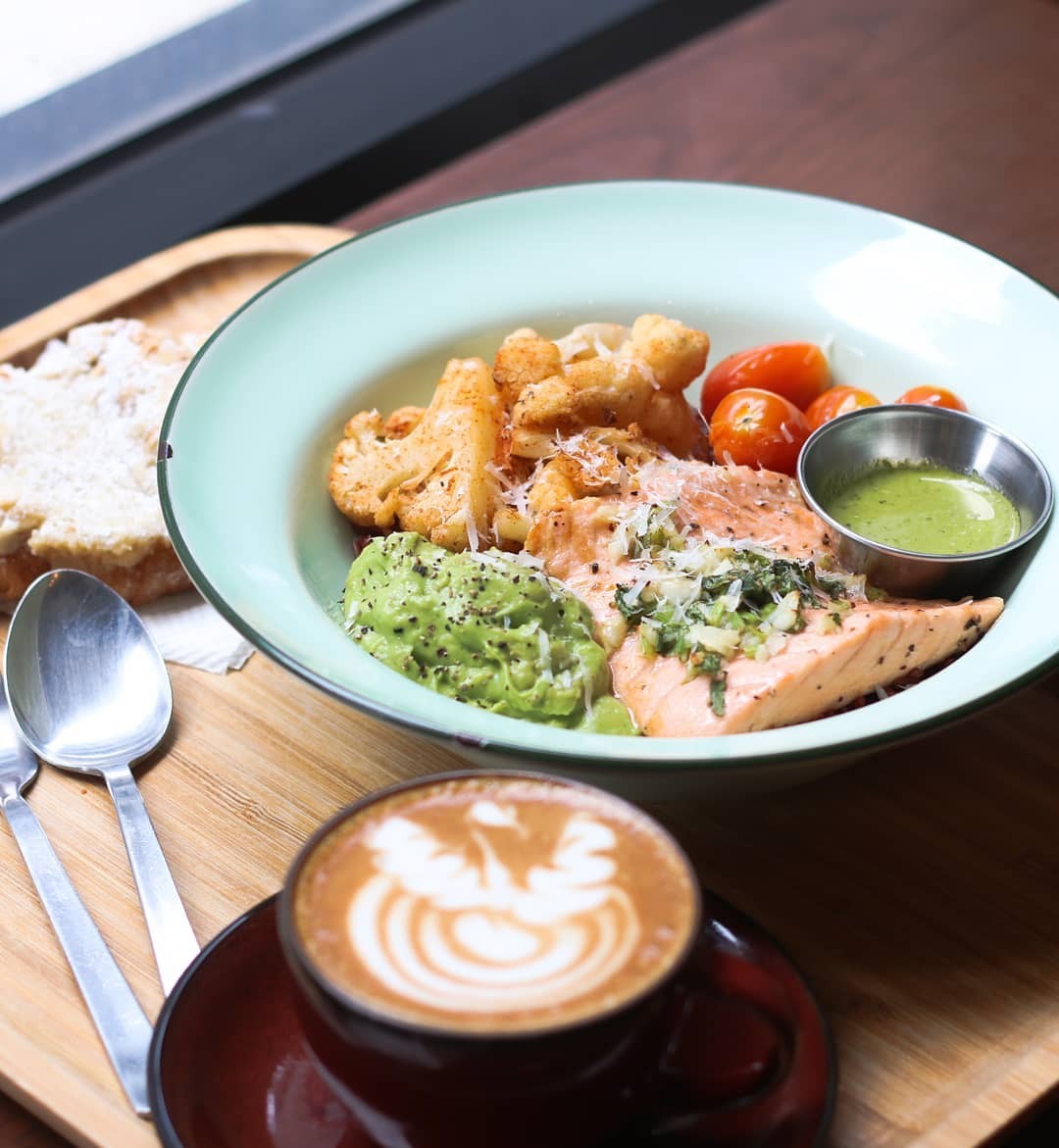 grilled salmon broccoli rice bowl at bread yard
