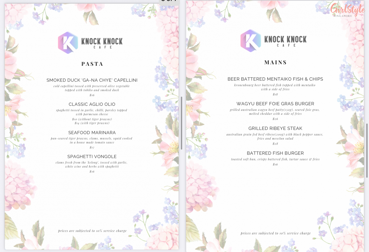 knock knock cafe singapore menu mains pasta