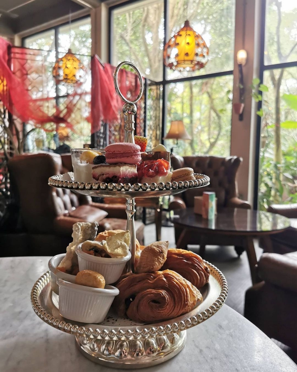 Close up on The Coastal Settlement's high tea set
