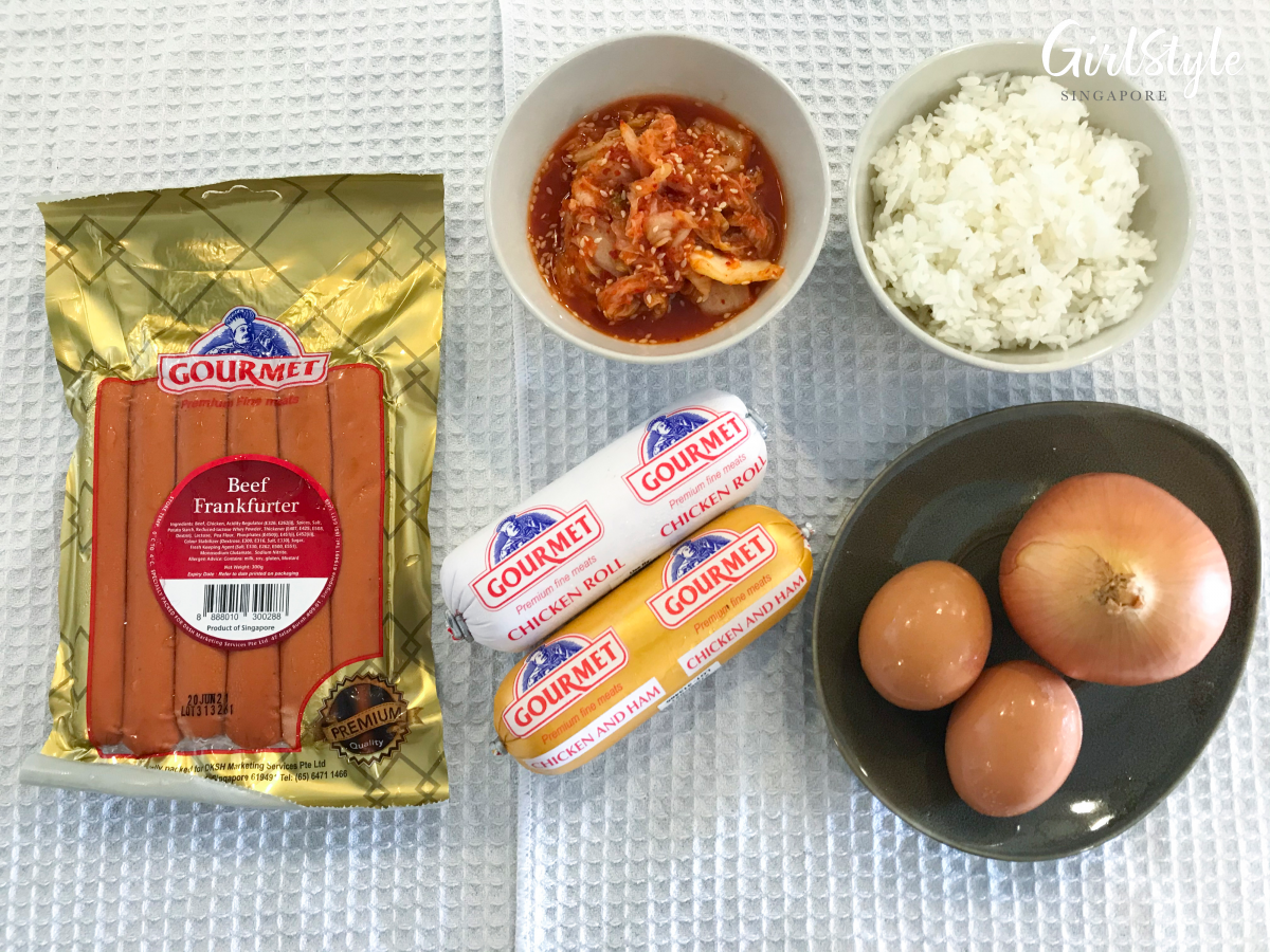 gourmet roll sausages egg kimchi and rice