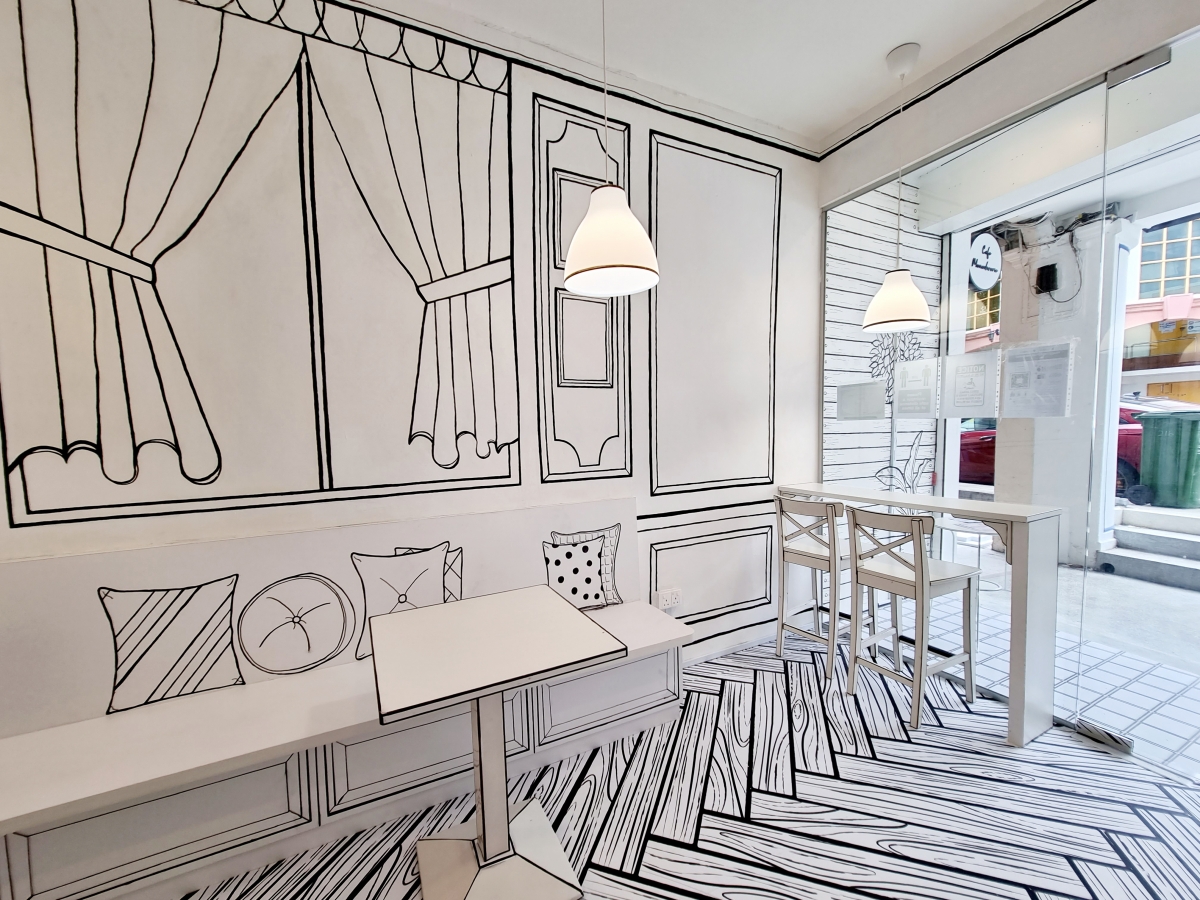 cafe monochrome 2d illustration singapore