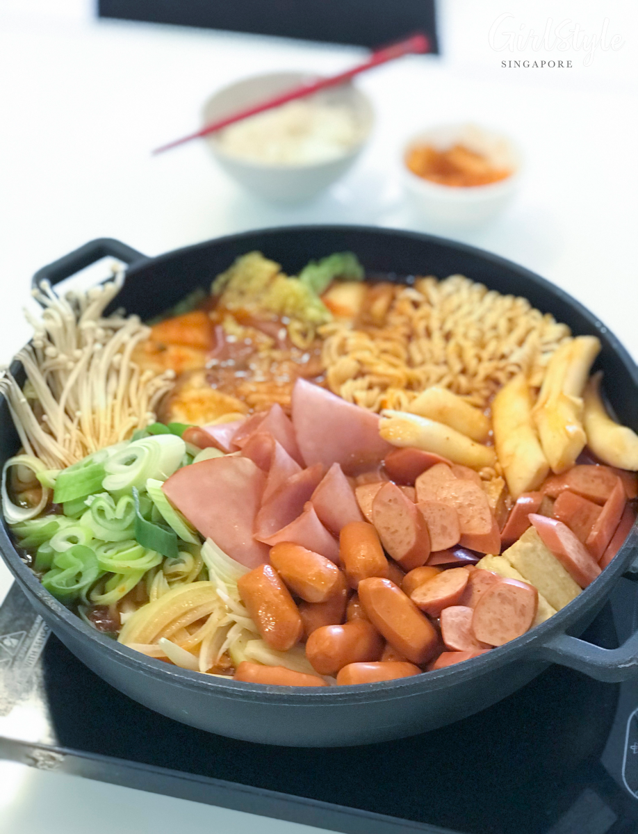 rice and korean kimchi army stew with gourmet sausages and ham singapore