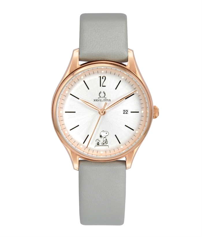 SOLVIL ET TITUS X PEANUTS 3 HANDS DATE QUARTZ LEATHER WOMEN WATCH in grey