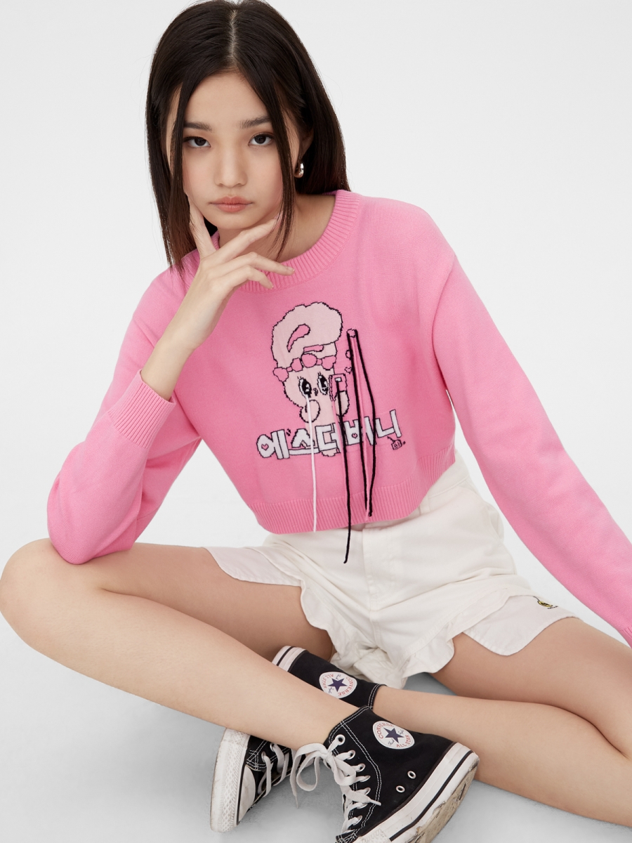 Pomelo x Esther Bunny Bow Bunny Cropped Sweatshirt