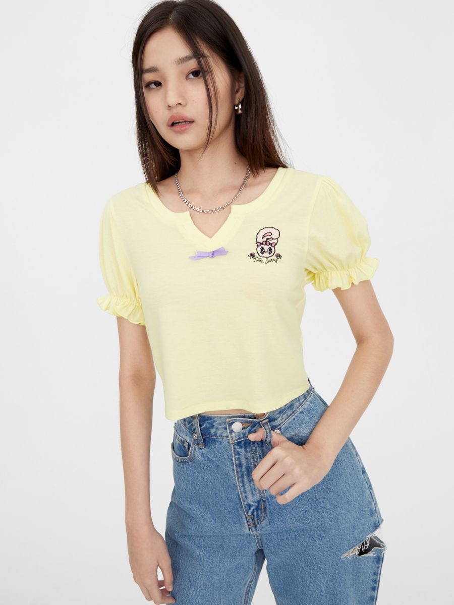 Pomelo x Esther Bunny Lavender Bunny Puffed Sleeves Top