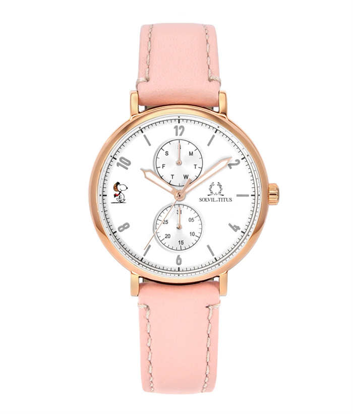 SOLVIL ET TITUS X PEANUTS MULTI-FUNCTION QUARTZ LEATHER WOMEN WATCH in pink