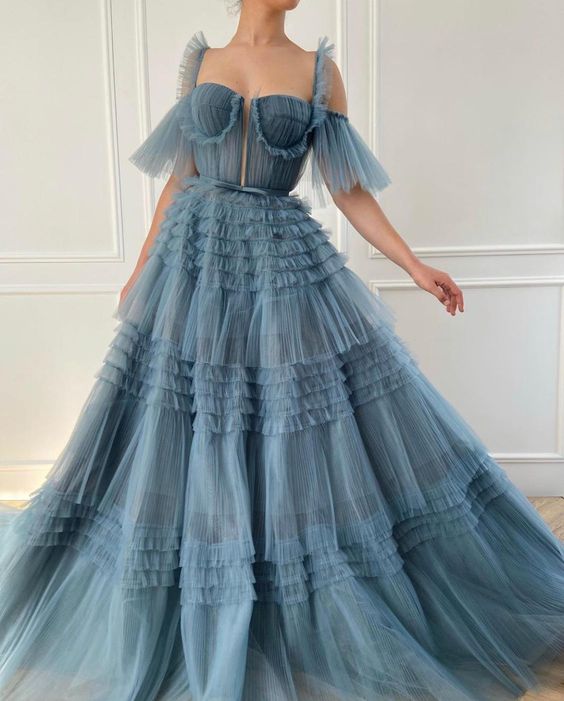 teuta matoshi blue Ruffled Gown