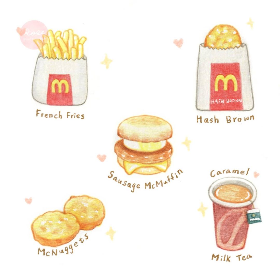 mcdonalds food colour pencil illustrations