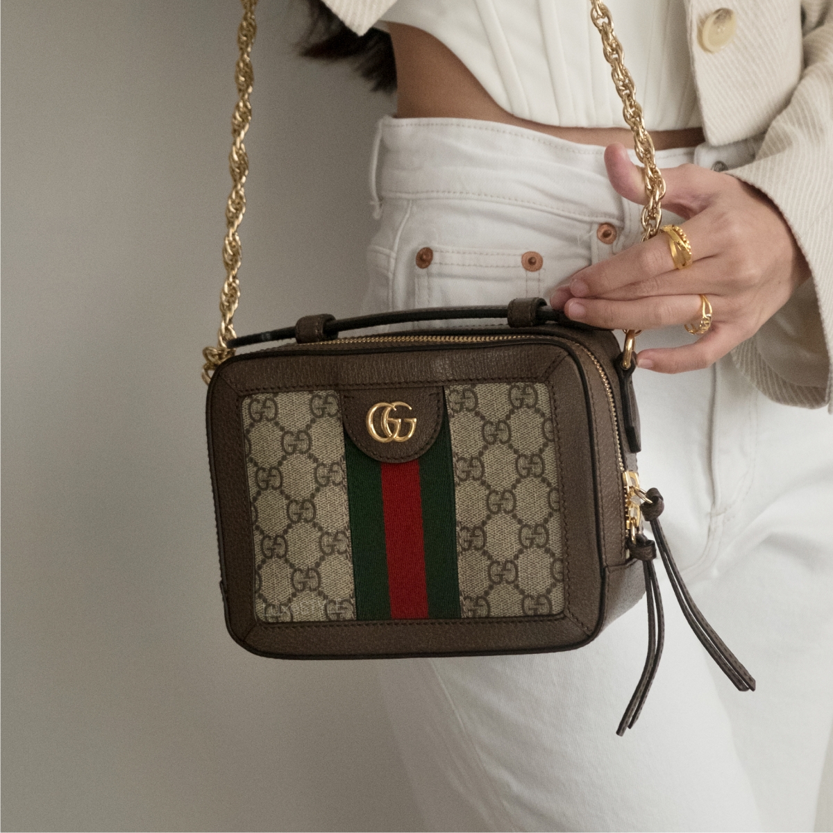 mini gucci crossbody bag brown red and green