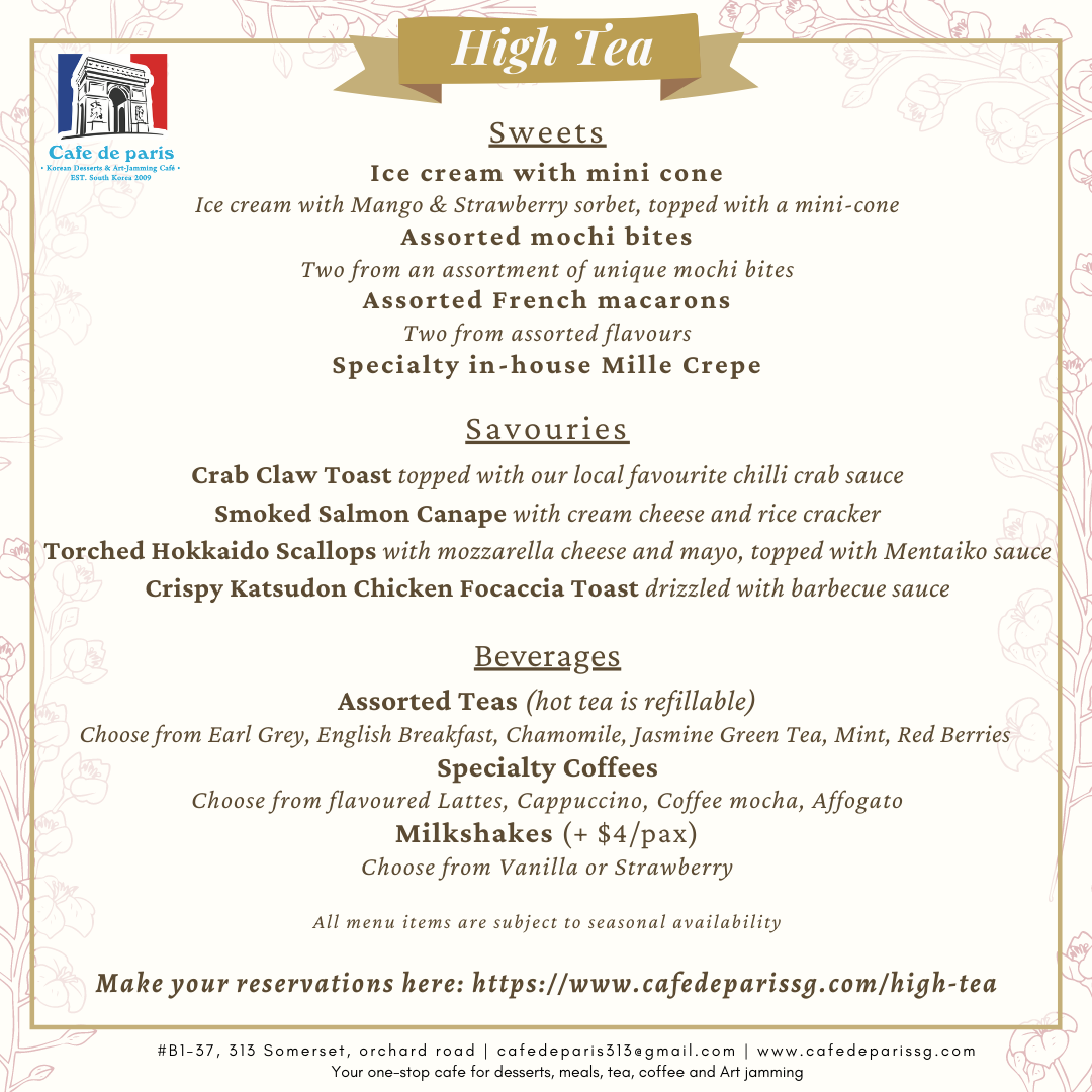 Cafe de Paris High Tea menu Singapore