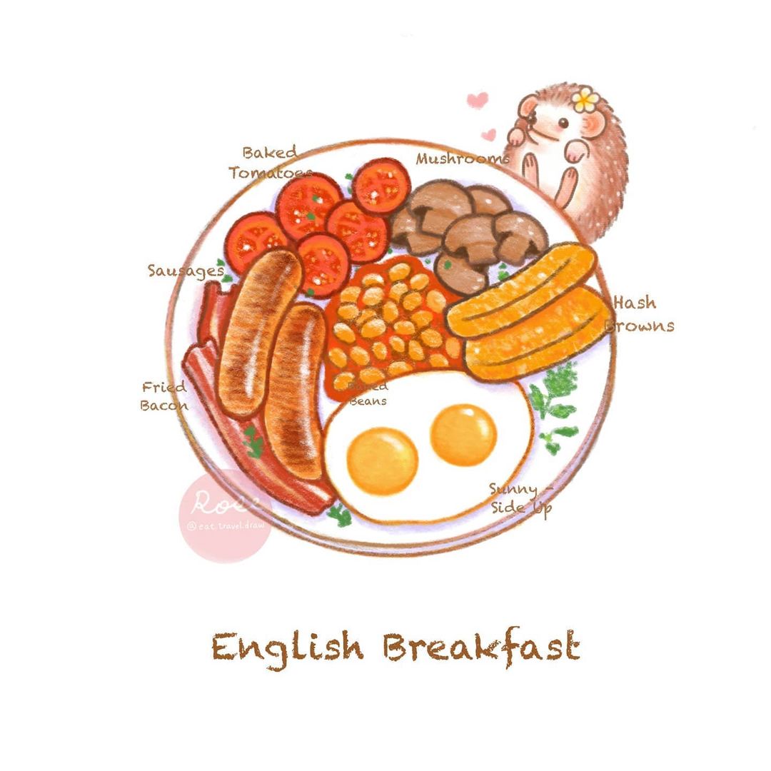 full english breakfast colour pencil illustrations