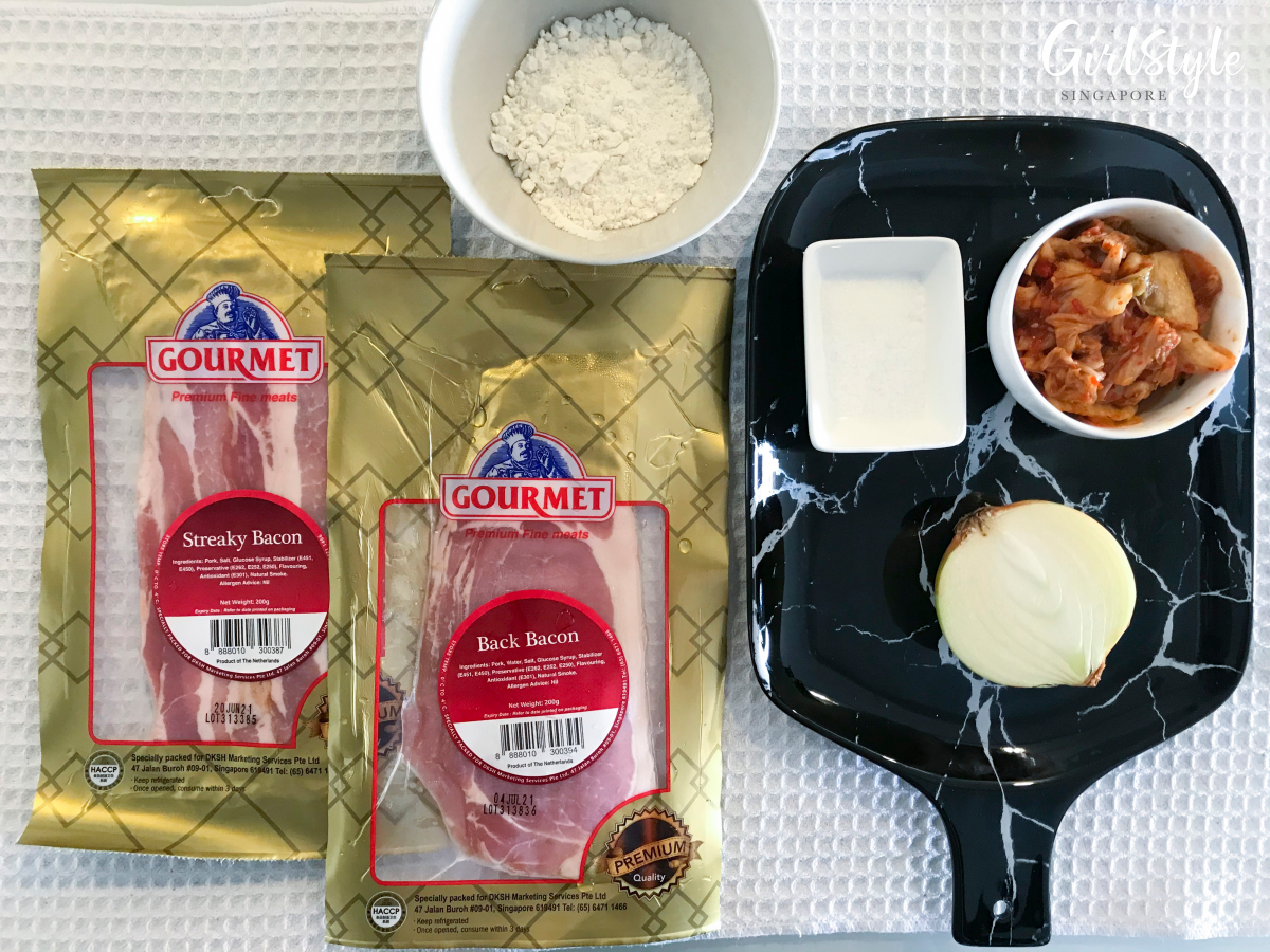gourmet back streaky bacon kimchi onion and flour for pancake