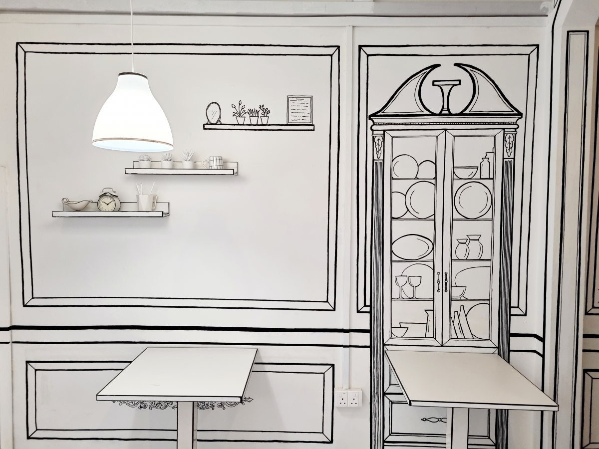 cafe monochrome 2d illustration singapore