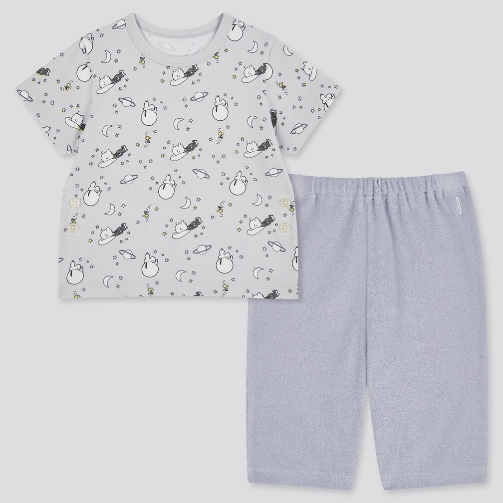 uniqlo singapore peanuts snoopy toddler pajamas grey