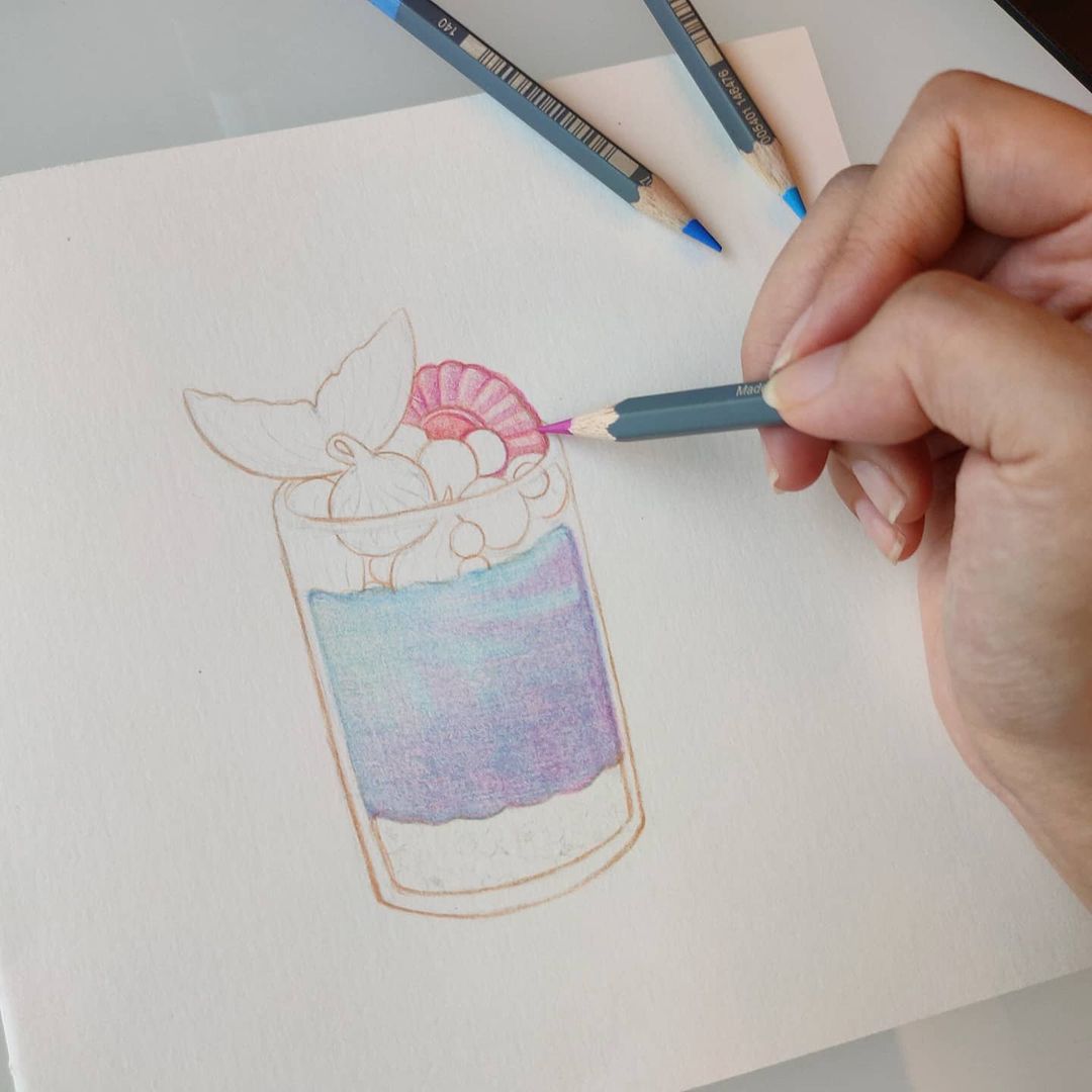 drawing mermaid drink with colour pencils