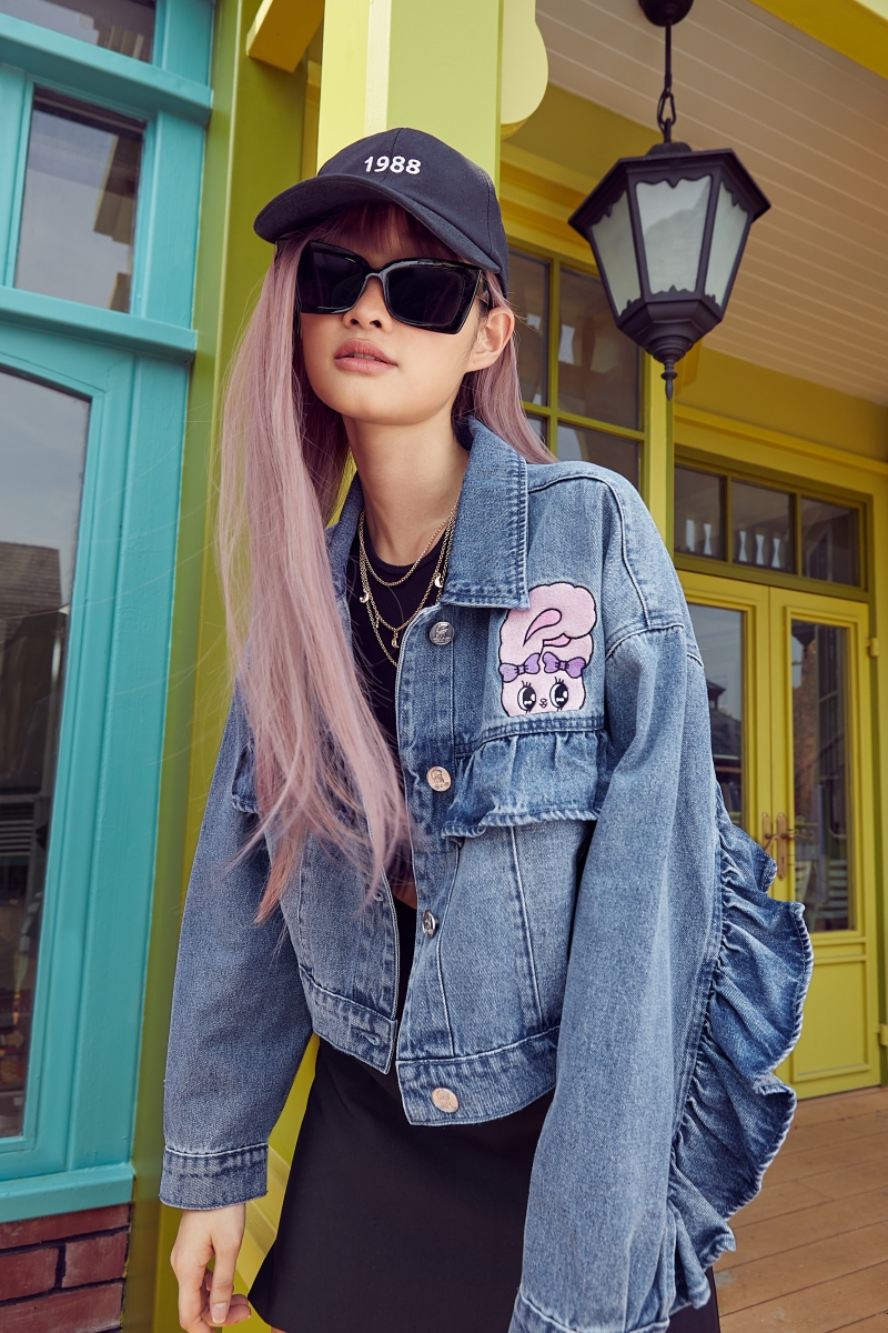 Pomelo x Esther Bunny Lavender Bunny Ruffled Jacket in dark blue