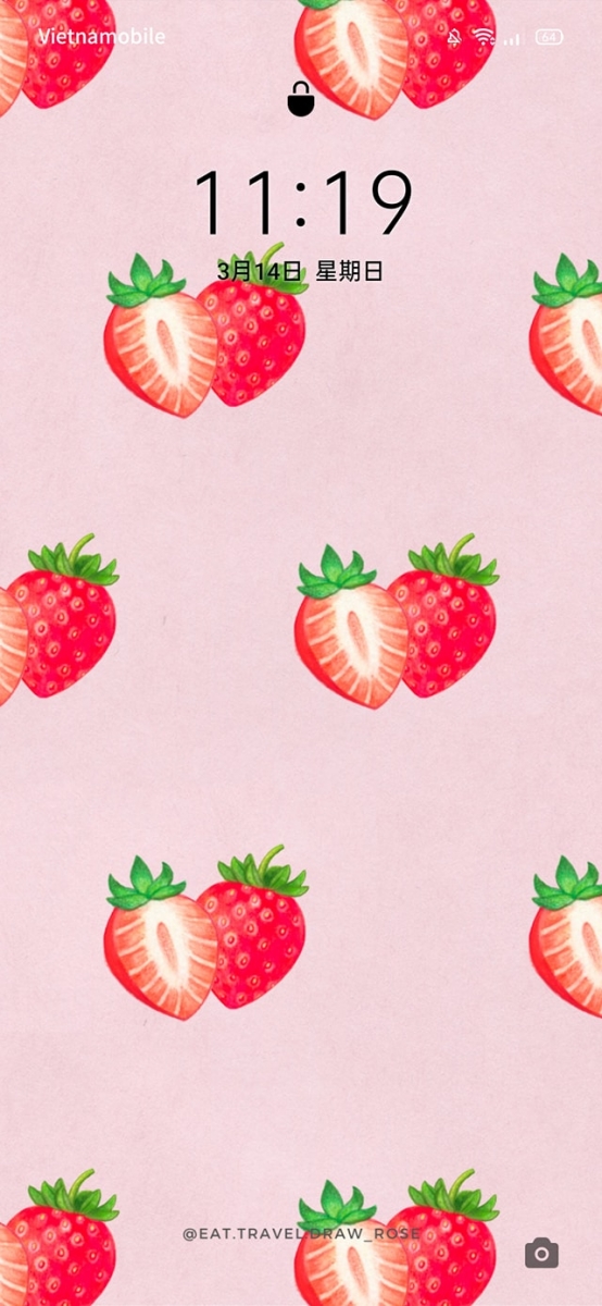 illustrated pink strawberry phone wallpaper