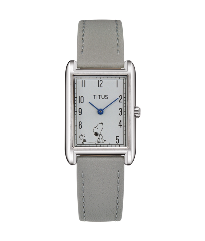 SOLVIL ET TITUS X PEANUTS 2 HANDS QUARTZ LEATHER WATCH in grey