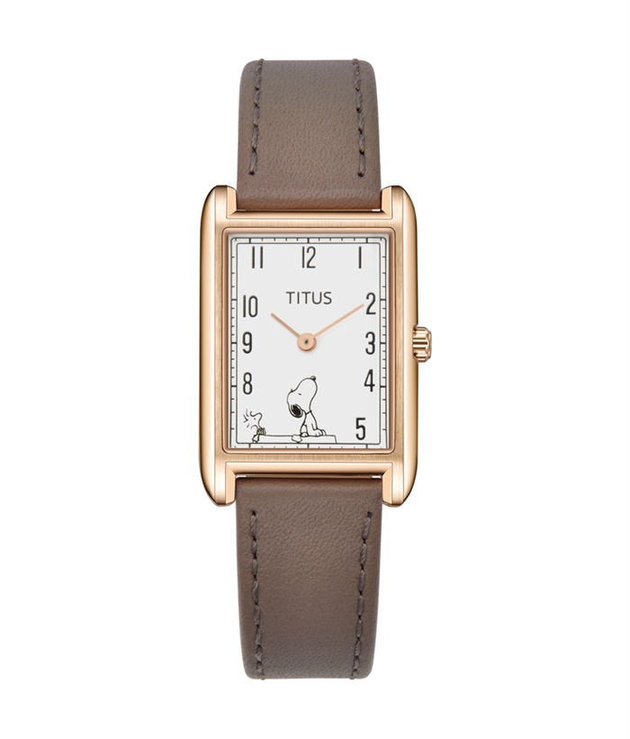 SOLVIL ET TITUS X PEANUTS 2 HANDS QUARTZ LEATHER WATCH in brown