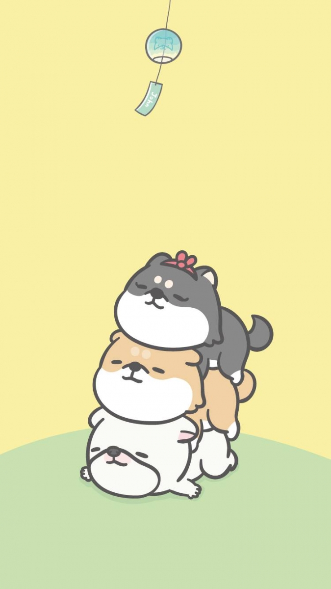 stack of 3 shiba inu hi john phone wallpaper
