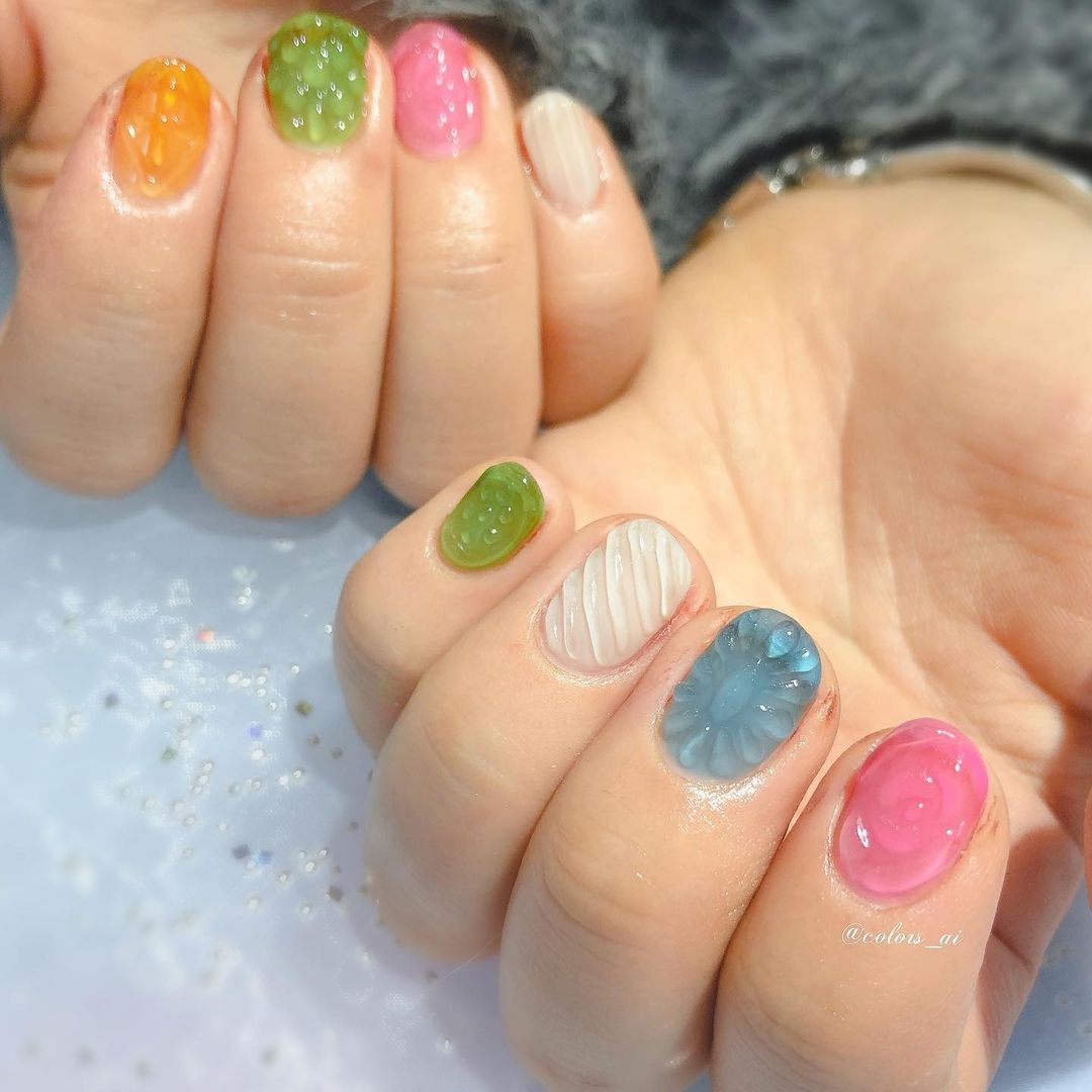 colourful candy 3d jelly nail art