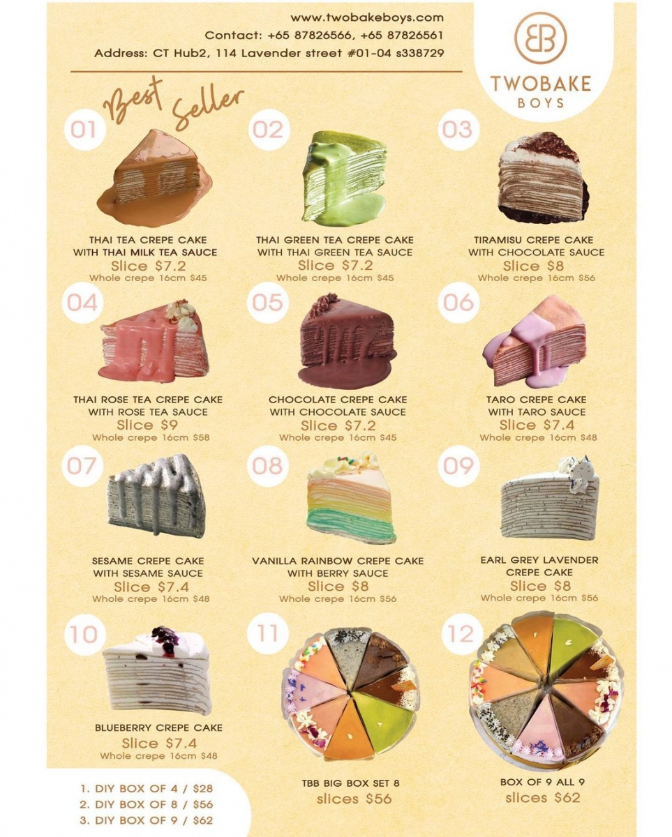 Two Bake Boys crepe cake price list