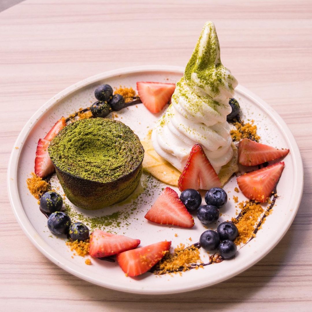 matcha lava cake with soft serve ice cream Edith Patisserie Cake Bar