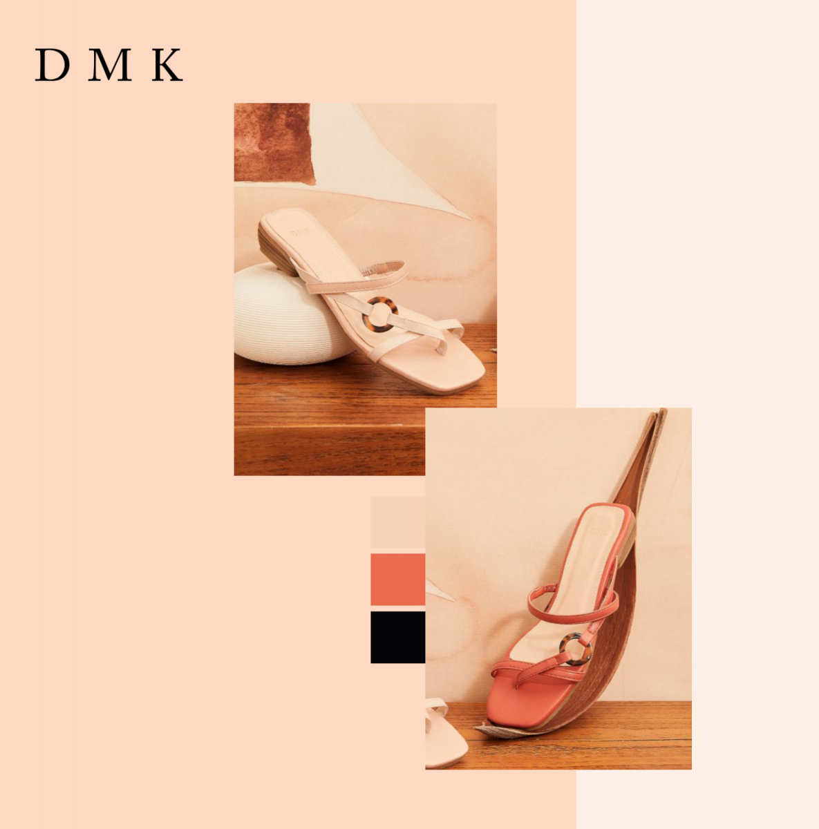 DMK singapore strappy flat sandals in red and nude