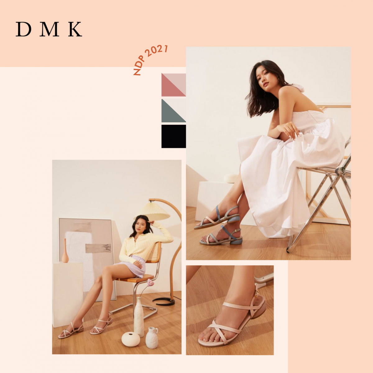 DMK singapore strappy flats in white and blue