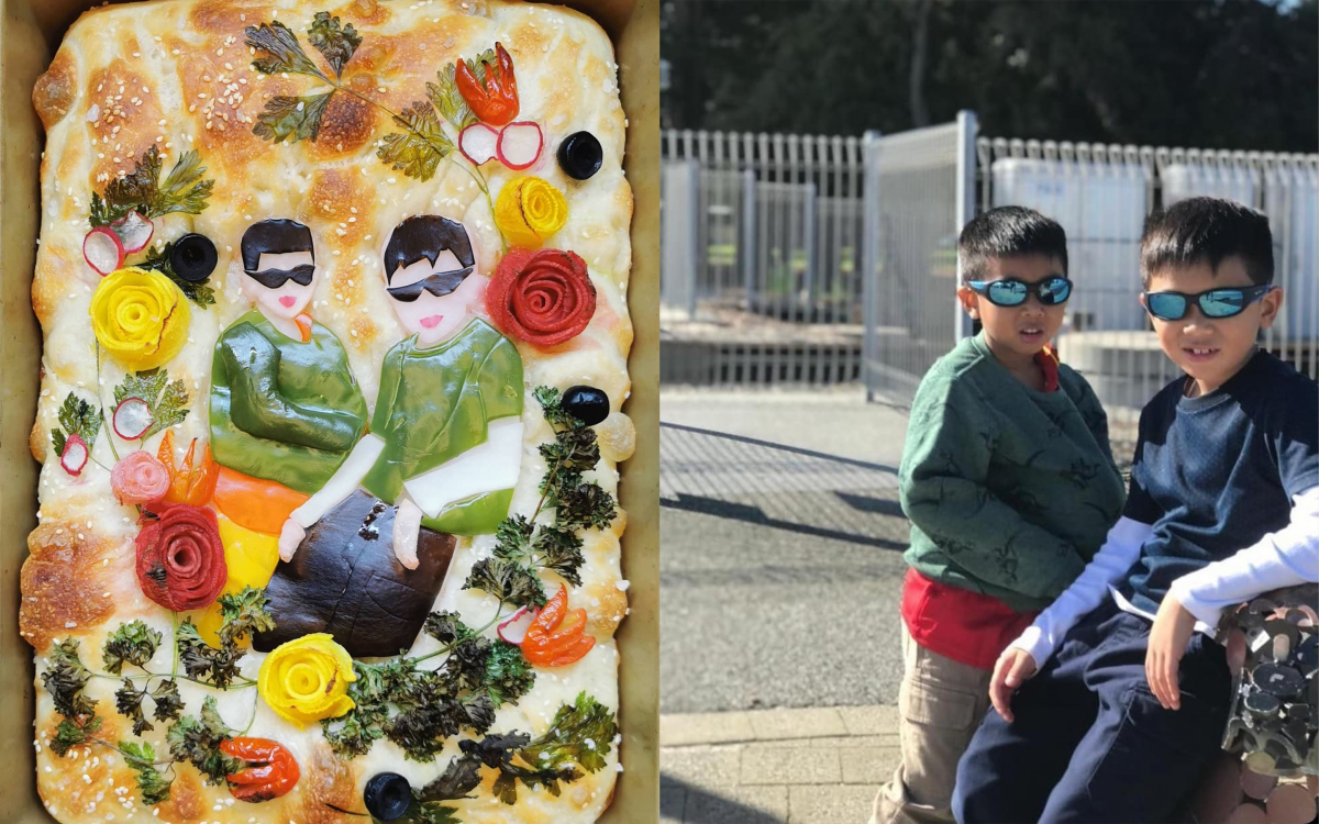 customised two boys photo to focaccia breat art singapore when mommy bakes