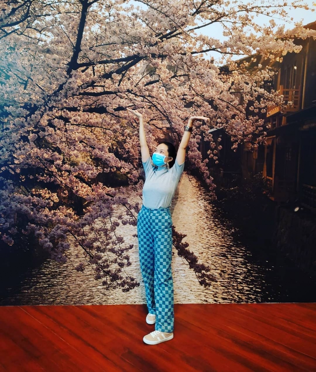 cherry blossom photo backdrop at asian civilisations museum life in edo exhibition