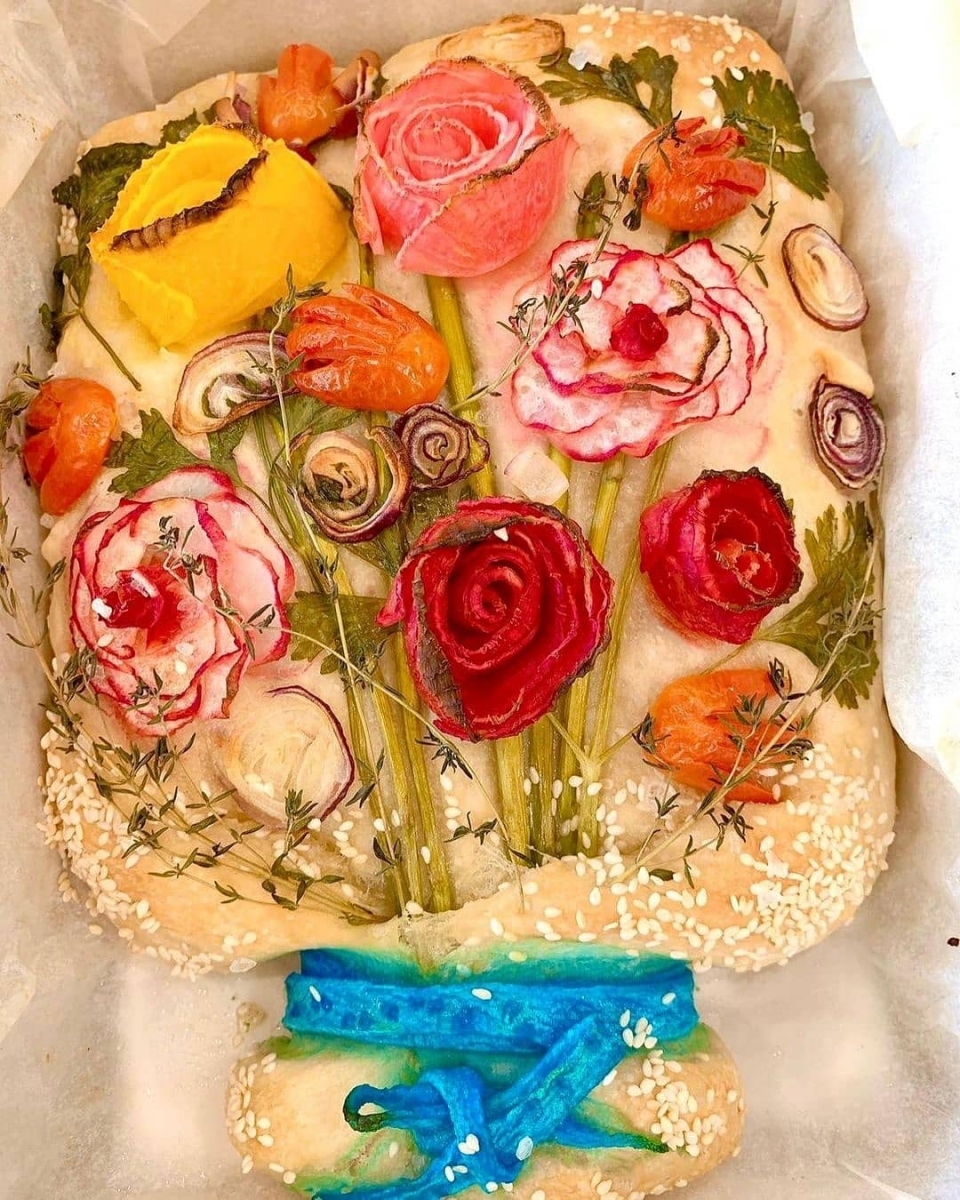 bouquet of flowers focaccia bread singapore when mommy bakes