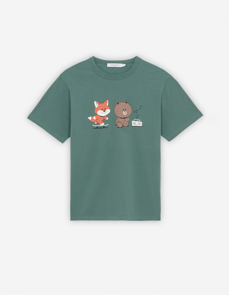 Maison Kitsuné x LINE FRIENDS t-shirt in green with skating design