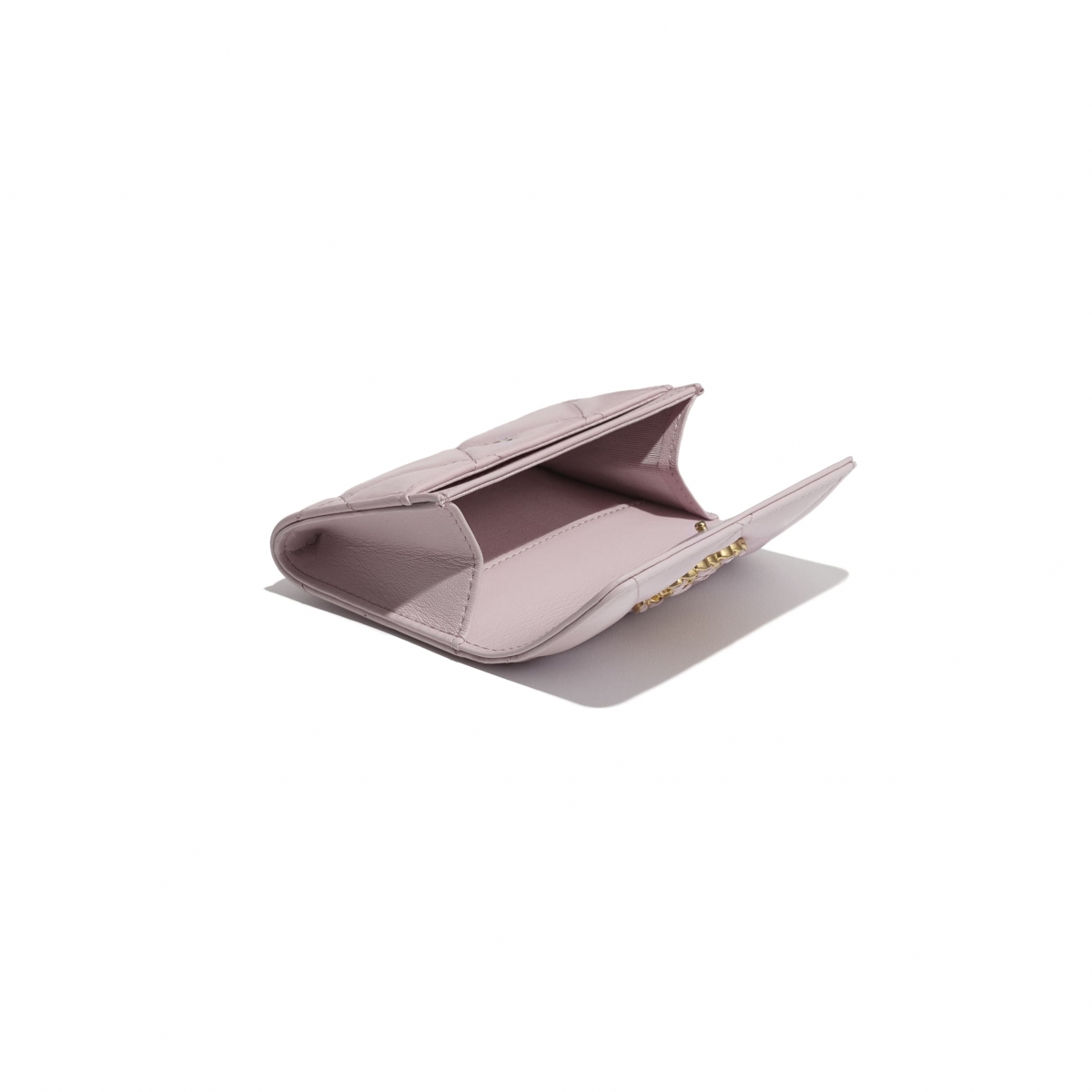 Chanel 10 Flap Card Holder in pink opened up