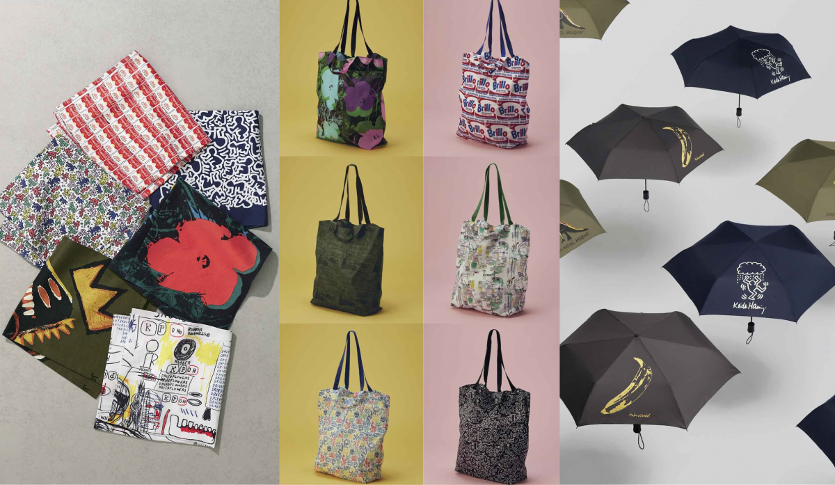 uniqlo andy warhol art tote bags, handkercheifs, umbrellas singapore