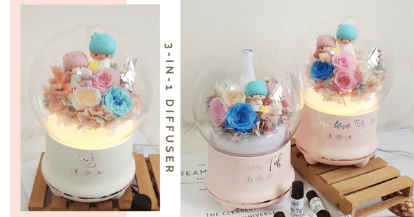 This Little Twin Stars Flower Dome Is Also A 3-In-1 Humidifier, Bluetooth Speaker & Lamp - Get It In SG
