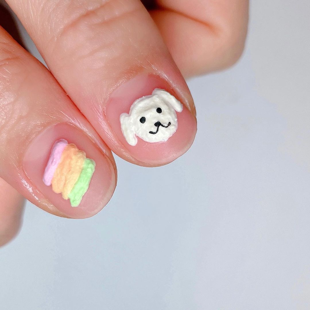 colourful textured korean style nail art