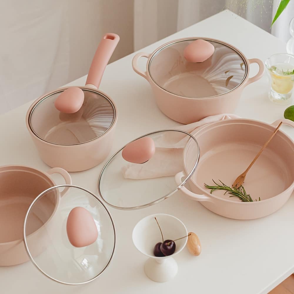 Neoflam pink collection pots with lids