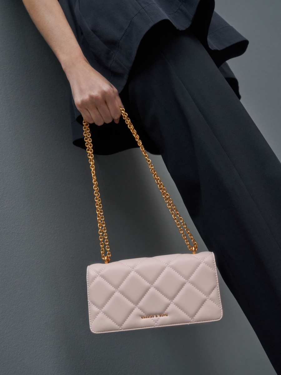 Charles & Keith Chain Handle Quilted Long Wallet