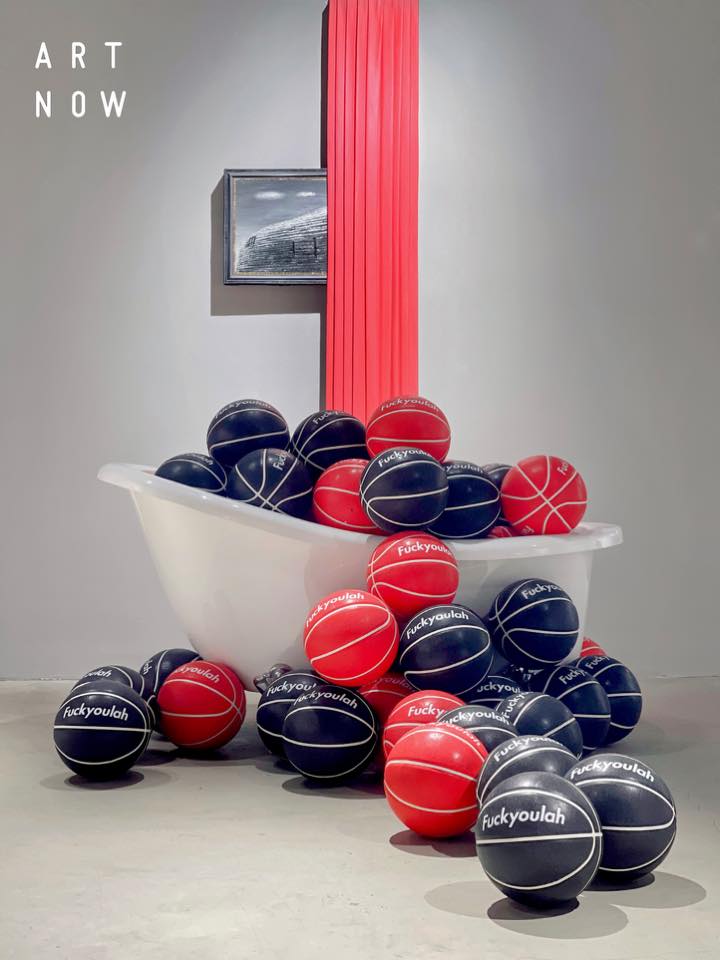 bathtub of f you lah basketballs flabslab art now raffles arcade singapore