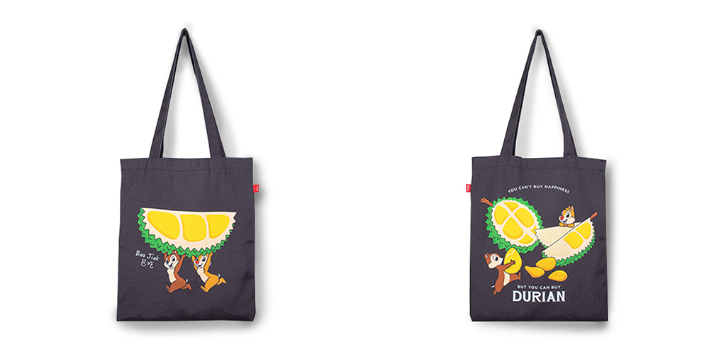 Chip n Dale durian black canvas tote bag singapore