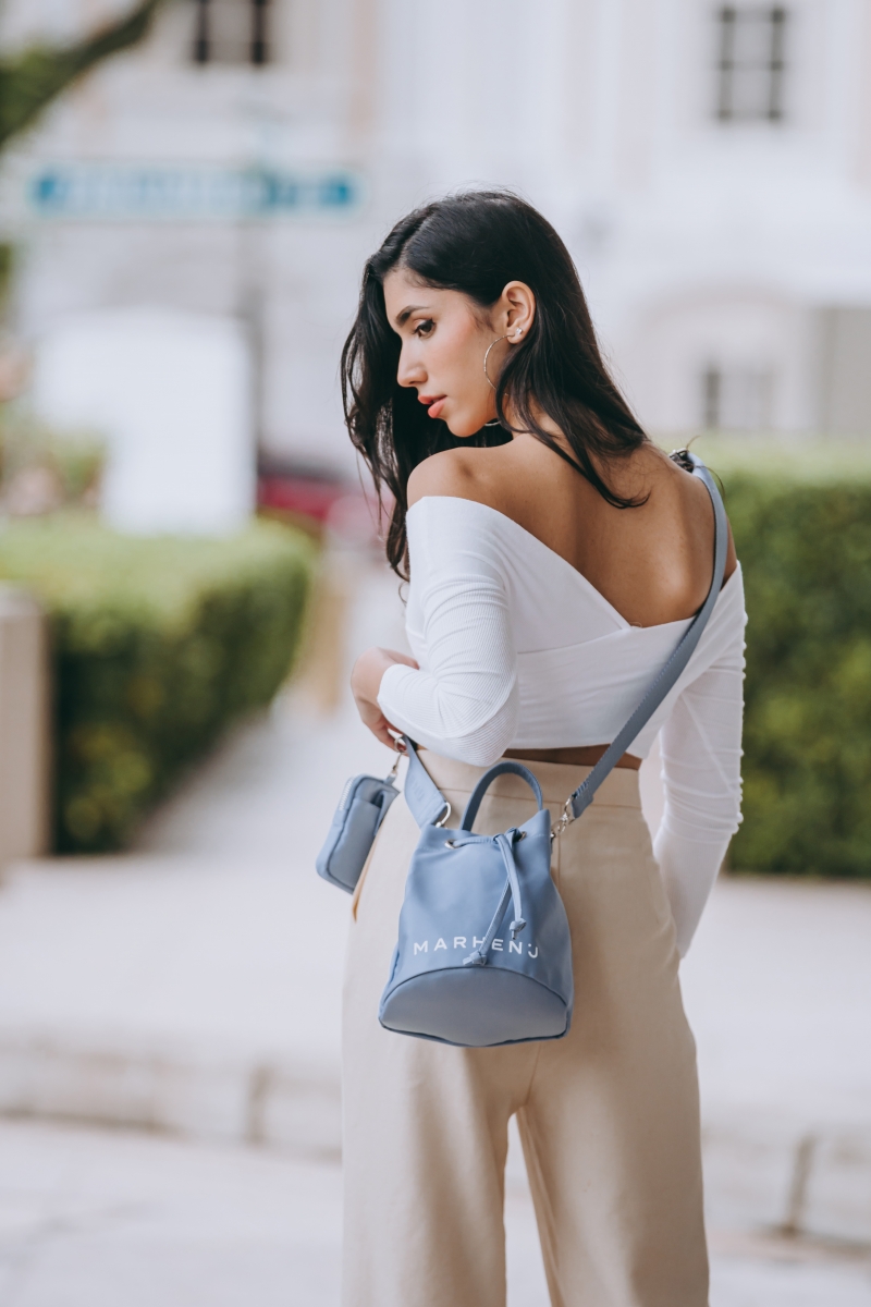 MARHEN.J LEXY V2 crossbody bucket bag in sky blue at sift and pick singapore