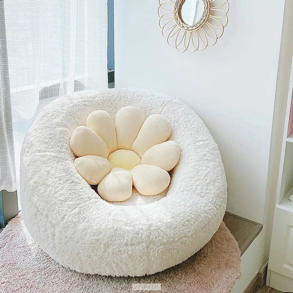 lazy floor mini sofa chair with daisy flower pillow