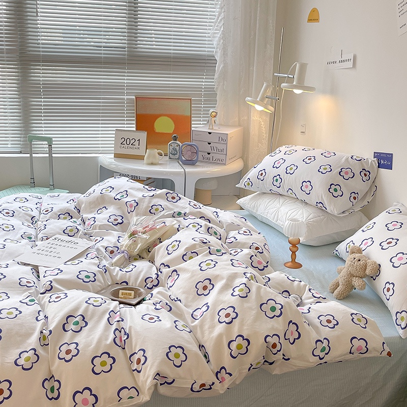 blue flower outline korean style bed sheet set singapore