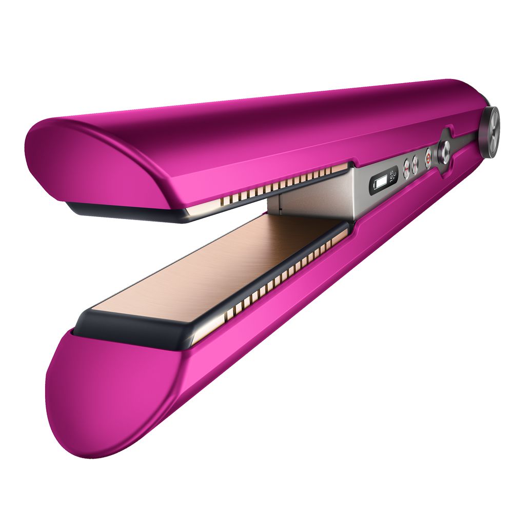 Dyson Corrale straightener in Fuchsia featuring its flexing copper plates