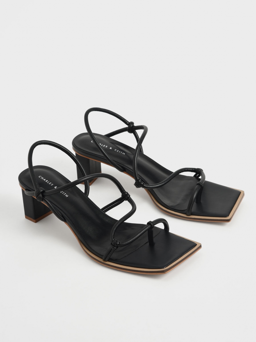 charles and keith singapore Strappy Toe-Loop Heeled Sandals in black