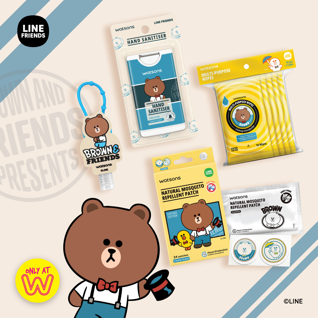 Watsons x LINE FRIENDS vintage edition_brown bear-themed hand sanitisers, wet tissues and mosquito repellent