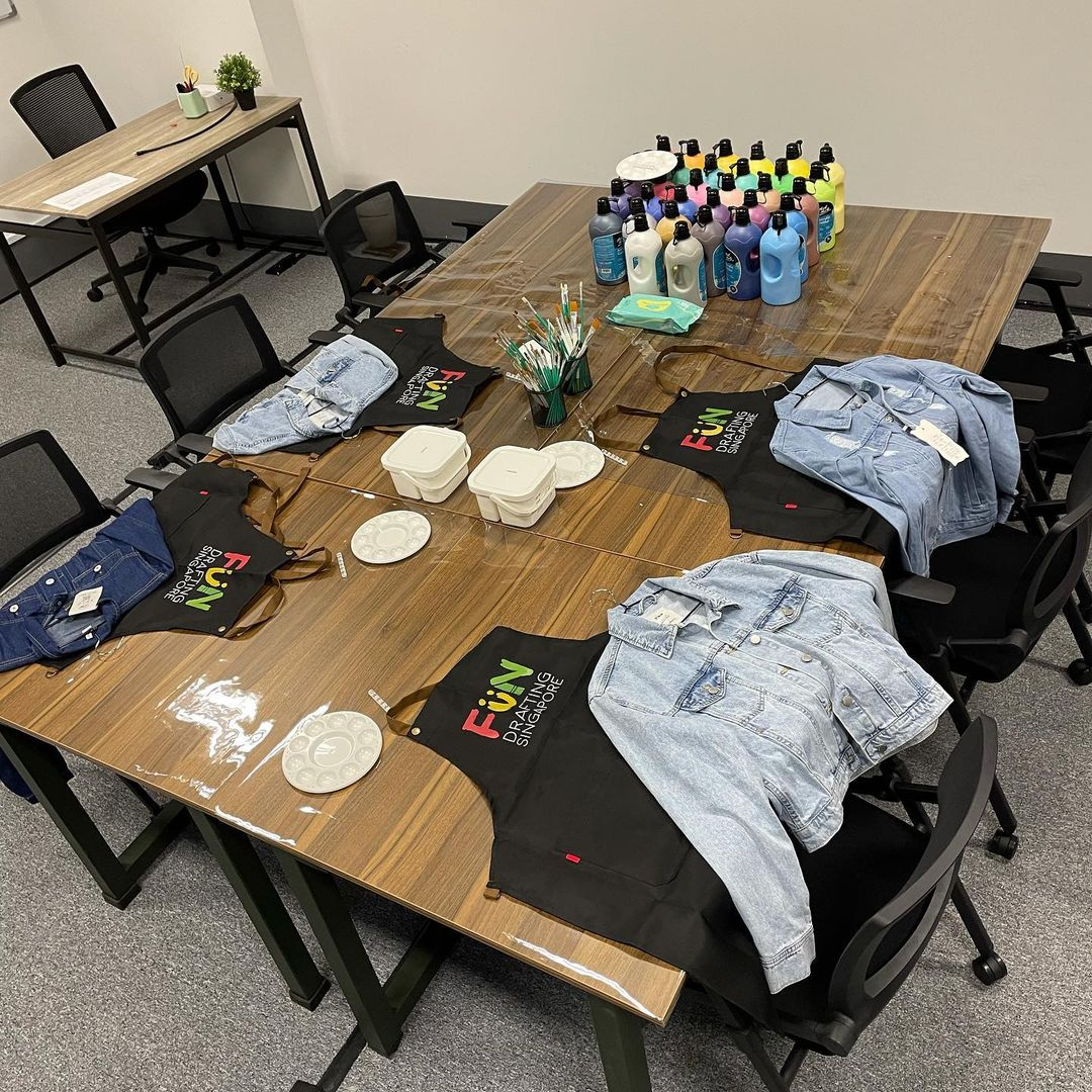 Denim jacket painting workshop Singapore Fun Drafting