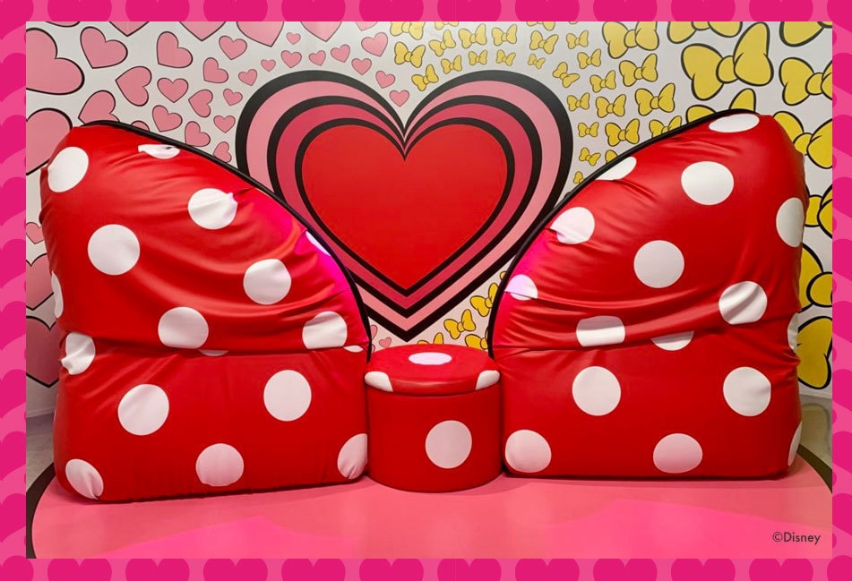 minnie mouse cushion seats at disney pop up exhibition suntec convention centre singapore