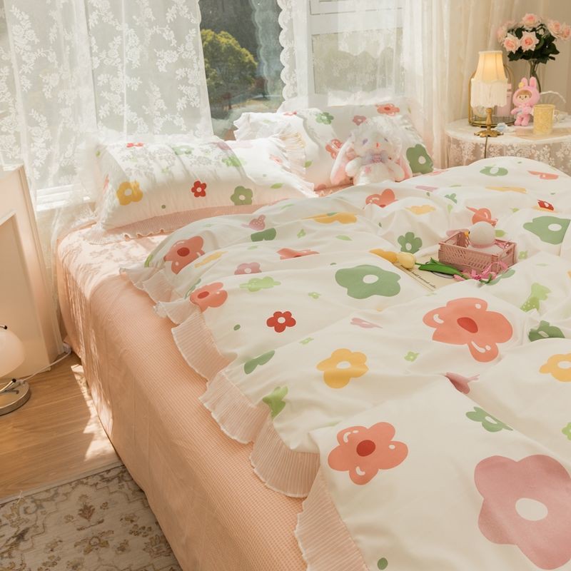pink flowers korean style bed sheet set singapore